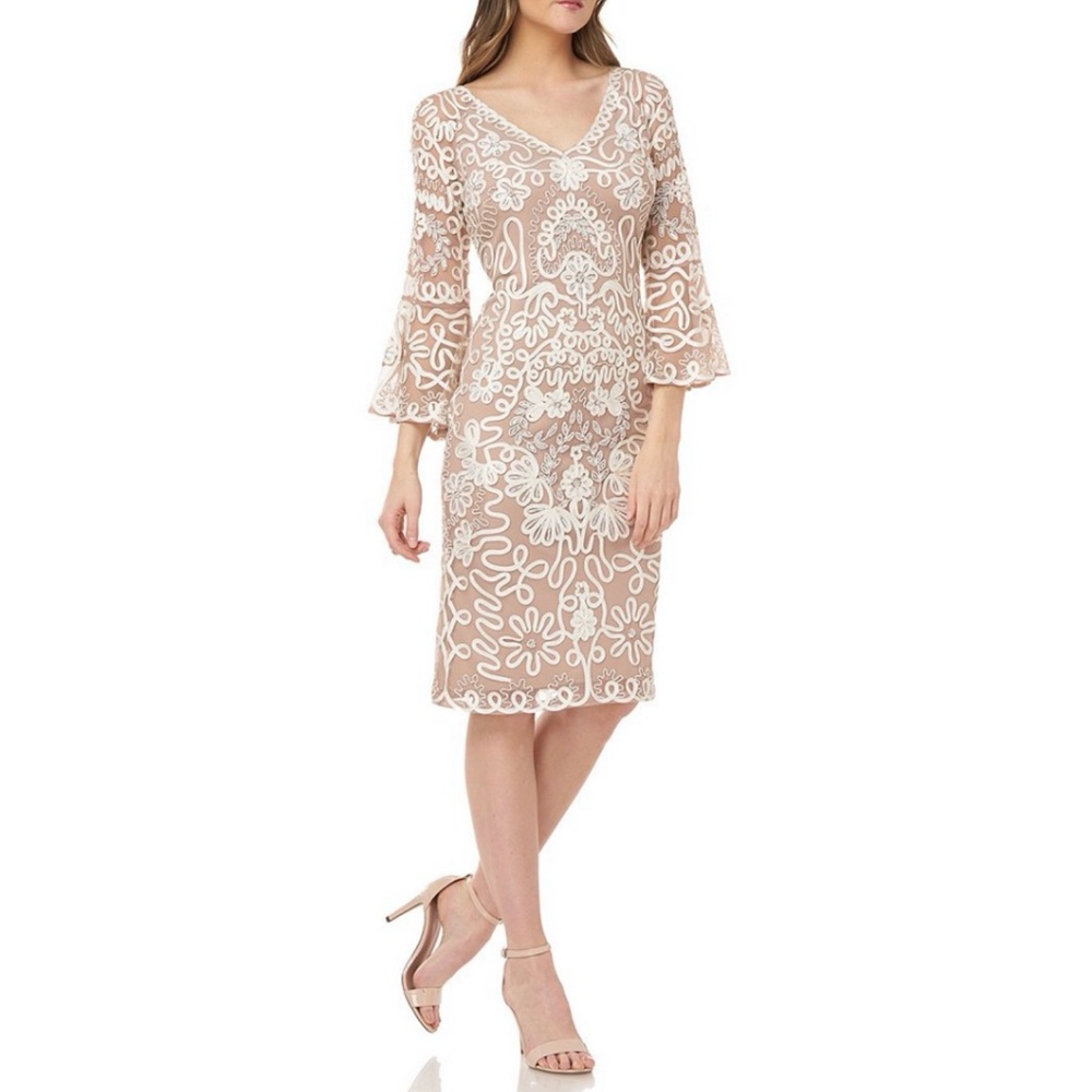 JS Collections Beige Lace Midi Dress
